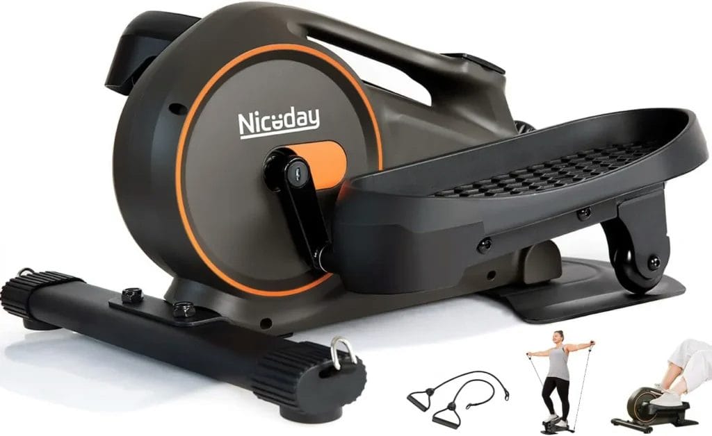 5. Niceday Under Desk Elliptical: Durability Meets Convenience The Niceday Under Desk Elliptical is a robust option for those seeking a durable, low-impact workout. Designed with a double-tube construction, it provides greater stability and support, accommodating users up to 300 lbs. Why It’s a Reliable Choice: The Niceday elliptical offers silent operation, adjustable resistance, and the ability to pedal both forward and backward. These features make it ideal for a variety of workouts, whether seated or standing. The digital monitor tracks real-time exercise data, helping you stay motivated. Its space-saving design ensures it fits neatly into any home or office setup, making it a practical option for consistent fitness.