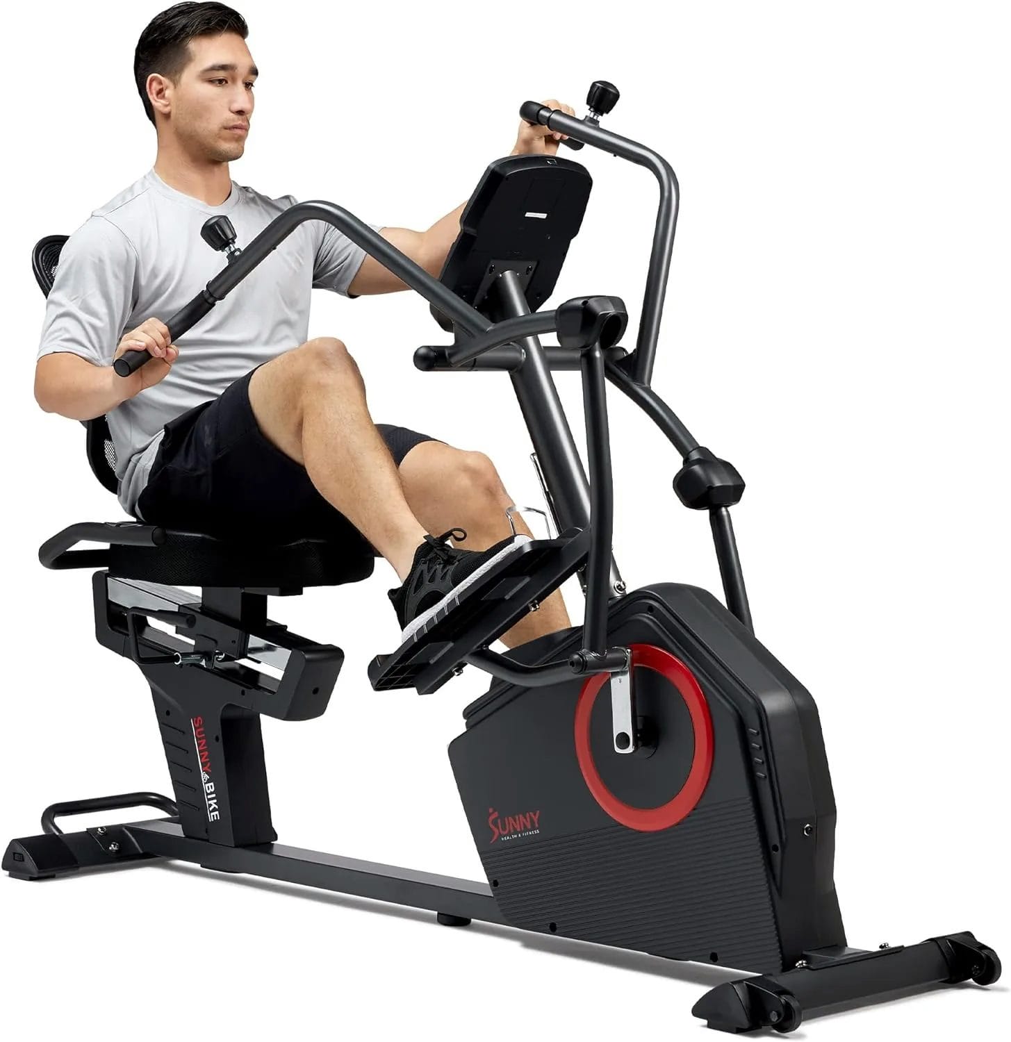 Sunny Health & Fitness Elite Recumbent Cross Trainer & Elliptical Machine with Arm Exercisers, Easy Adjust Seat, with Exclusive SunnyFit App Enhanced Connectivity