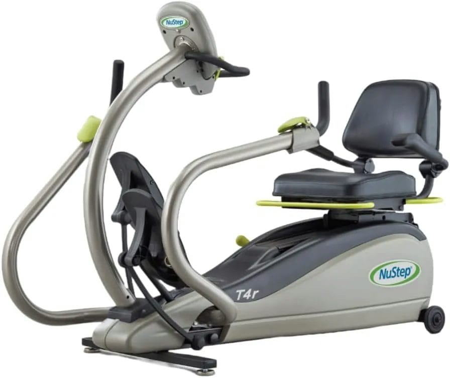 T4r Recumbent Cross Trainer Stepper, Gray,Green, Low-Impact Exercise with Adjustable Arm & Leg Position, 360-Degree Swivel Seat, Engaging Programs, & Compatible with Free NuStep Wellness App