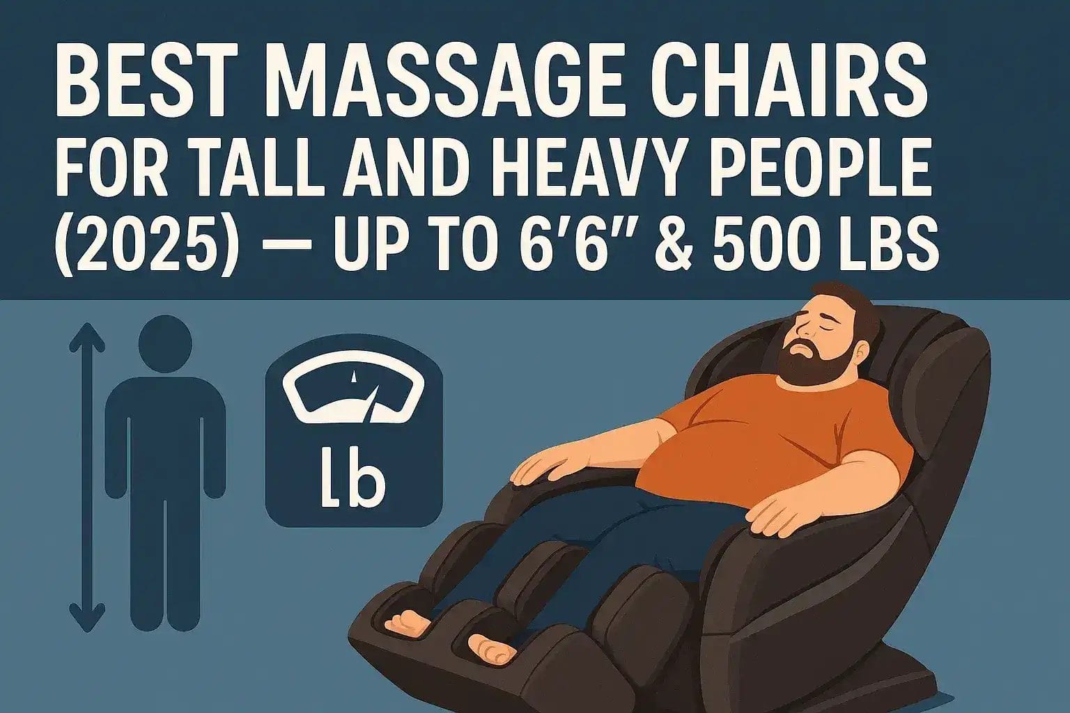 Best Massage Chairs for Tall and Heavy People (2025) – Up to 6’6” & 500 lbs Finding the right massage chair when you're tall or big & tall isn’t easy. Most models are built for average-sized users, which often leads to cramped leg support, awkward roller alignment, and poor comfort if you're over 6'2" or 250 lbs. Whether you're 6’4”, 6’6”, or on the heavier side (up to 500 lbs), this guide highlights the best massage chairs for tall and heavy users—with proper height accommodation, long SL-tracks, and reinforced construction.